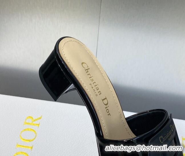 Sophisticated Dior Day Heel Slide Sandals 3.5cm in Patent Leather Black 620032