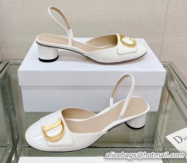 Low Cost Dior C'est Dior Slingback Pumps 3.5cm in Patent Calfskin White 620033