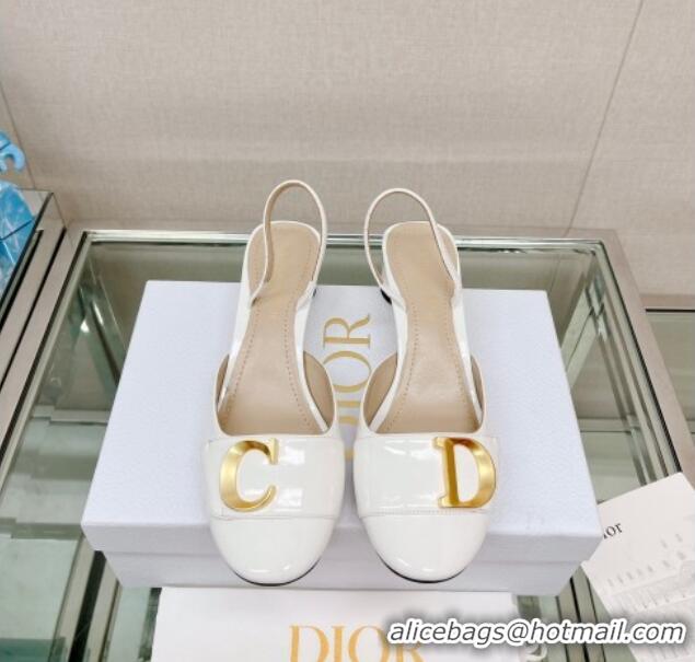 Low Cost Dior C'est Dior Slingback Pumps 3.5cm in Patent Calfskin White 620033