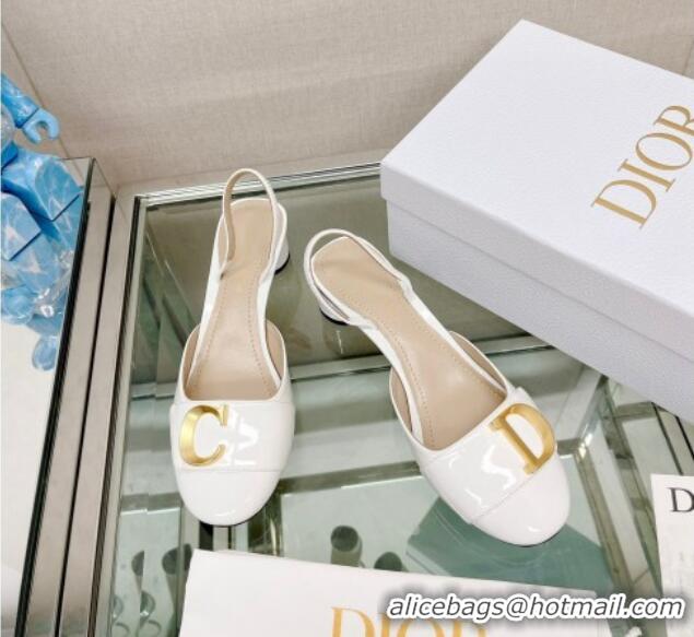 Low Cost Dior C'est Dior Slingback Pumps 3.5cm in Patent Calfskin White 620033