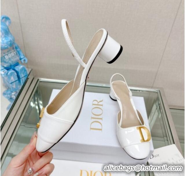 Low Cost Dior C'est Dior Slingback Pumps 3.5cm in Patent Calfskin White 620033