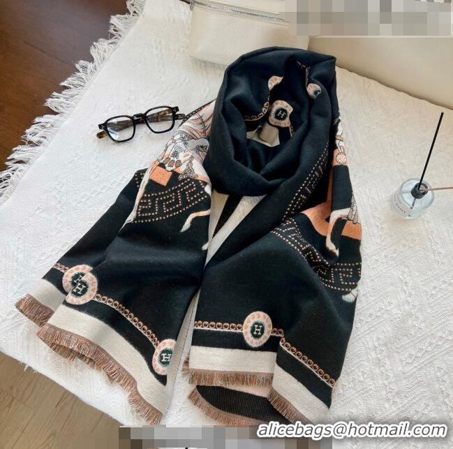 Luxury Discount Hermes Long Scarf 65x180cm H08233 Black 2023