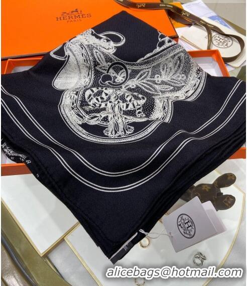 Best Price Hermes Grand Apparat Forever Cashmere Shawl Scarf 140cm H001364S Black 2023