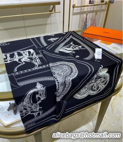 Best Price Hermes Grand Apparat Forever Cashmere Shawl Scarf 140cm H001364S Black 2023