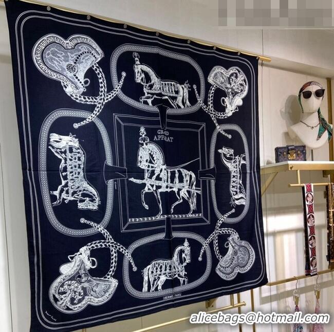 Best Price Hermes Grand Apparat Forever Cashmere Shawl Scarf 140cm H001364S Black 2023