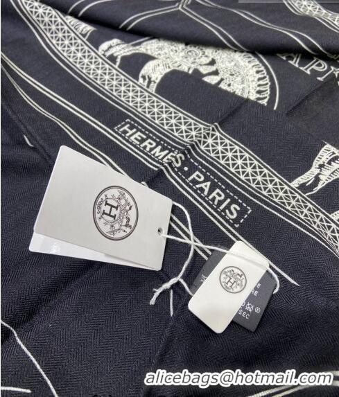 Best Price Hermes Grand Apparat Forever Cashmere Shawl Scarf 140cm H001364S Black 2023