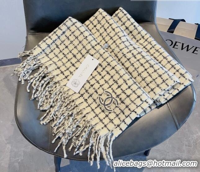 Famous Brand Chanel Check Long Scarf 78x190cm CH090501 White 2023