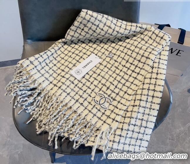 Famous Brand Chanel Check Long Scarf 78x190cm CH090501 White 2023