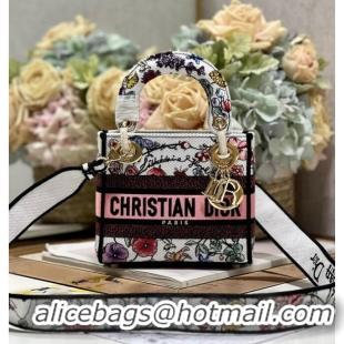 Reasonable Price MINI LADY DIOR BAG White Multicolor Florilegio Embroidery M0505OW