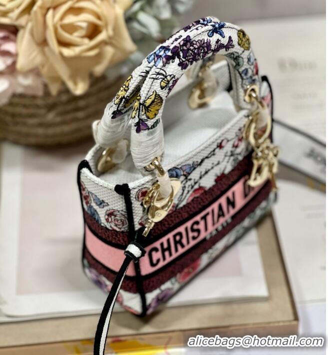 Reasonable Price MINI LADY DIOR BAG White Multicolor Florilegio Embroidery M0505OW