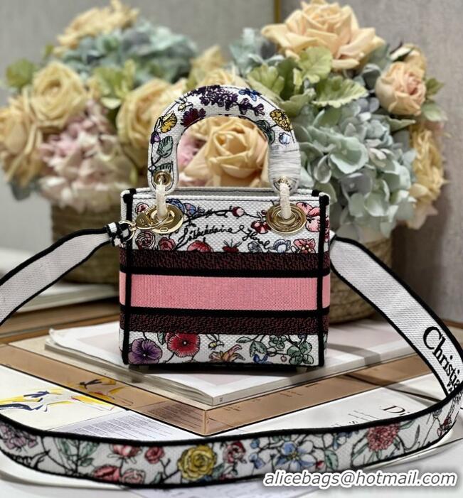 Reasonable Price MINI LADY DIOR BAG White Multicolor Florilegio Embroidery M0505OW