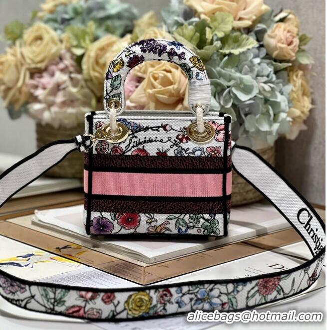 Reasonable Price MINI LADY DIOR BAG White Multicolor Florilegio Embroidery M0505OW