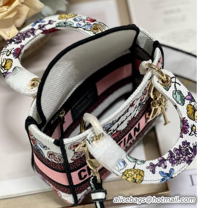 Reasonable Price MINI LADY DIOR BAG White Multicolor Florilegio Embroidery M0505OW