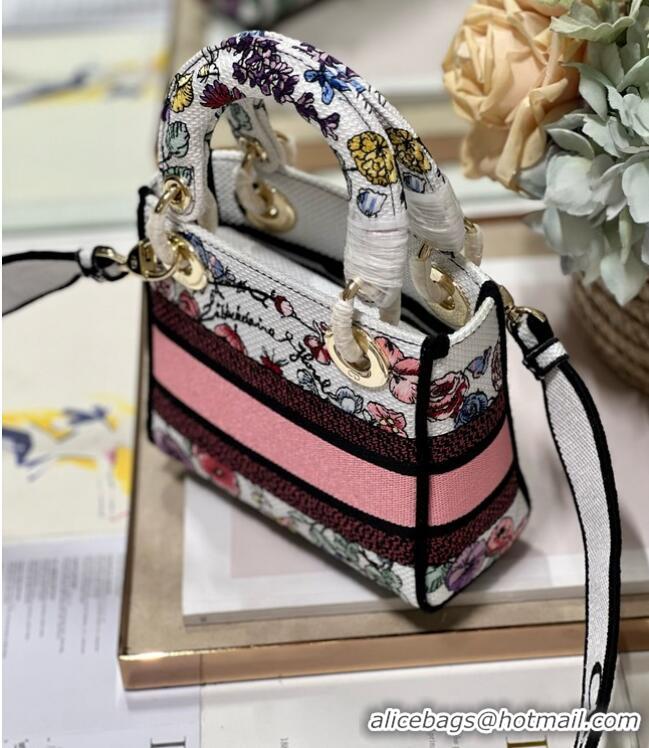 Reasonable Price MINI LADY DIOR BAG White Multicolor Florilegio Embroidery M0505OW