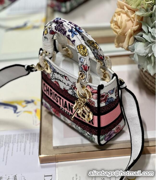 Reasonable Price MINI LADY DIOR BAG White Multicolor Florilegio Embroidery M0505OW