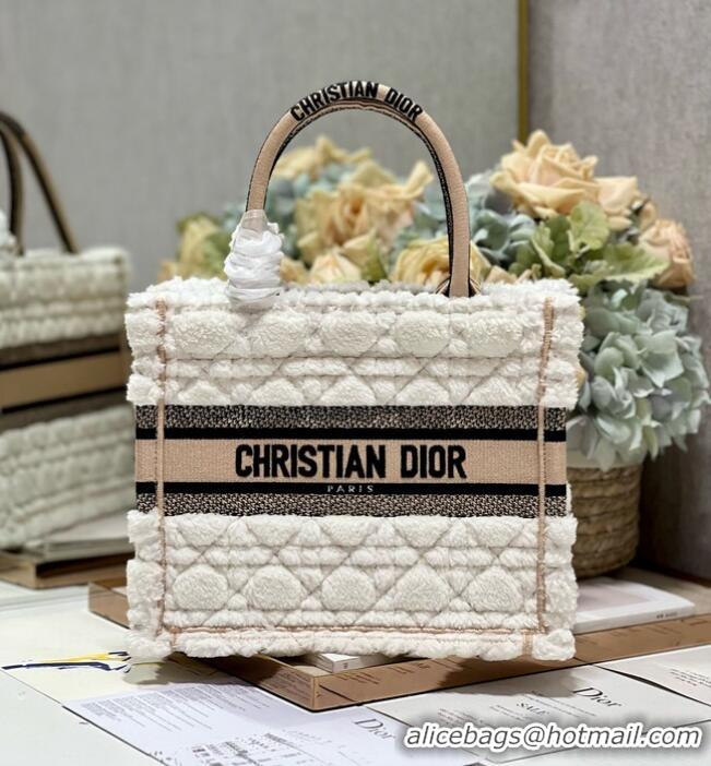 Famous Brand SMALL DIOR BOOK TOTE Ice Cannage Shearling M1296ZRG