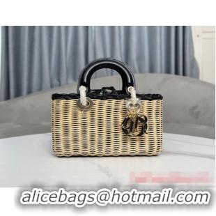 Unique Grade SMALL LADY D-JOY BAG Natural Wicker and Blue Dior Oblique Jacquard M0613O