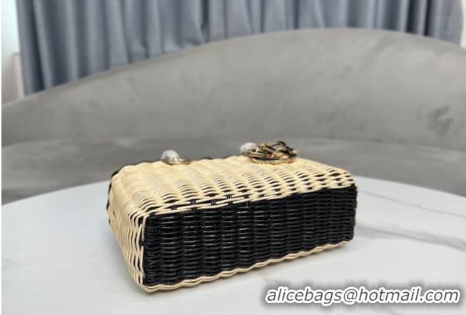 Unique Grade SMALL LADY D-JOY BAG Natural Wicker and Blue Dior Oblique Jacquard M0613O