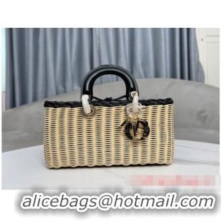 Promotional MEDIUM LADY D-JOY BAG Natural Wicker and Blue Dior Oblique Jacquard M0540O