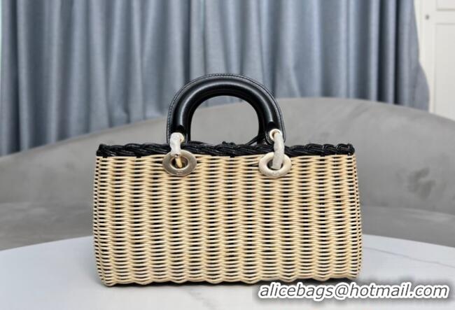 Promotional MEDIUM LADY D-JOY BAG Natural Wicker and Blue Dior Oblique Jacquard M0540O