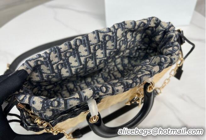 Promotional MEDIUM LADY D-JOY BAG Natural Wicker and Blue Dior Oblique Jacquard M0540O