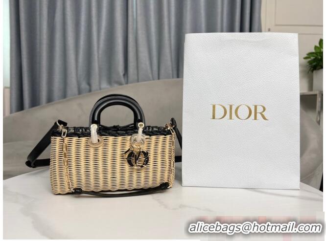 Promotional MEDIUM LADY D-JOY BAG Natural Wicker and Blue Dior Oblique Jacquard M0540O