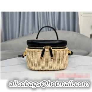 Promotional SMALL CD SIGNATURE VANITY CASE Natural Wicker and Blue Dior Oblique Jacquard S2203UTZQ