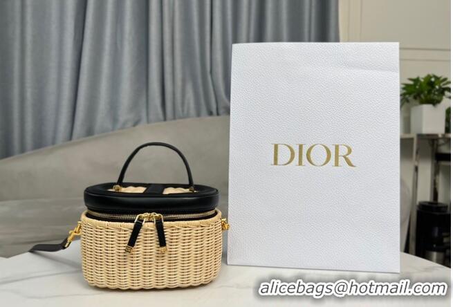 Promotional SMALL CD SIGNATURE VANITY CASE Natural Wicker and Blue Dior Oblique Jacquard S2203UTZQ