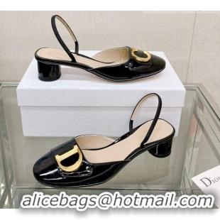 Fashion Luxury Dior C'est Dior Slingback Pumps 3.5cm in Patent Calfskin Black 620036