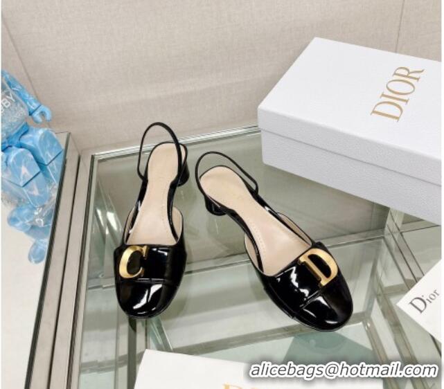 Fashion Luxury Dior C'est Dior Slingback Pumps 3.5cm in Patent Calfskin Black 620036