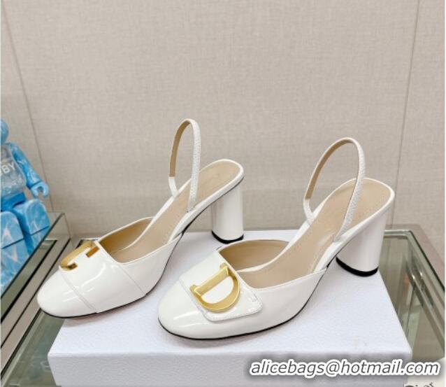 Fashion Dior C'est Dior Slingback Pumps 8cm in Patent Calfskin White 620037