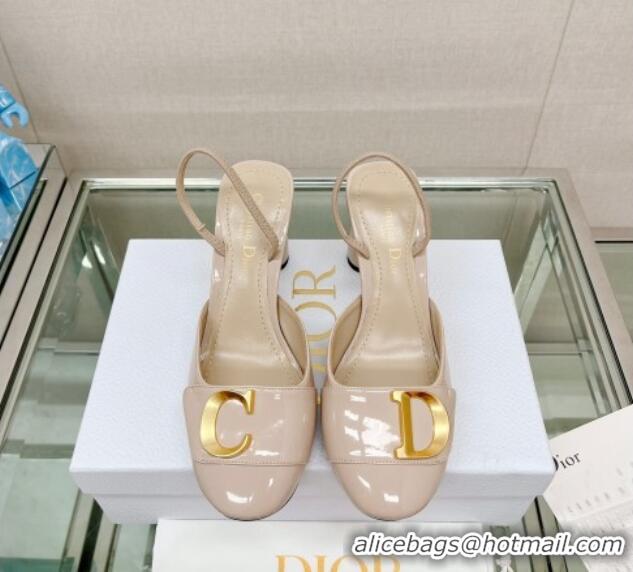 Stylish Dior C'est Dior Slingback Pumps 8cm in Patent Calfskin Nude 620038