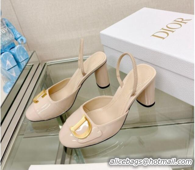 Stylish Dior C'est Dior Slingback Pumps 8cm in Patent Calfskin Nude 620038