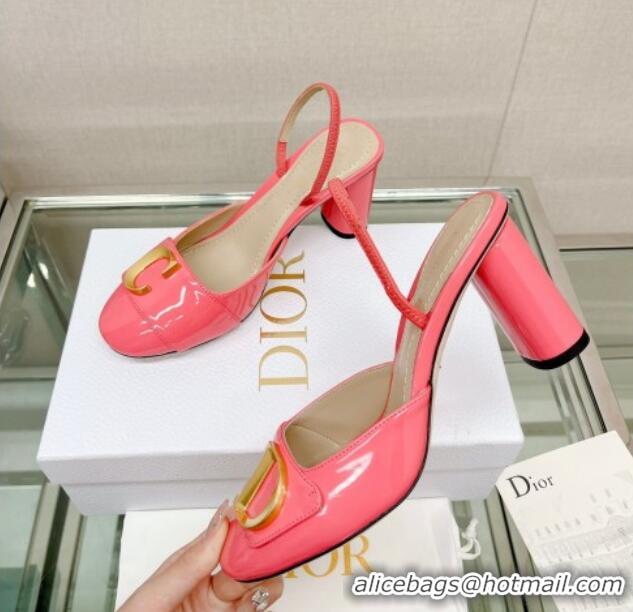 Duplicate Dior C'est Dior Slingback Pumps 8cm in Patent Calfskin Pink 620039