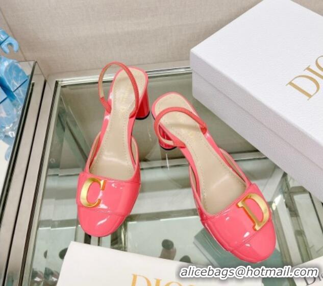 Duplicate Dior C'est Dior Slingback Pumps 8cm in Patent Calfskin Pink 620039