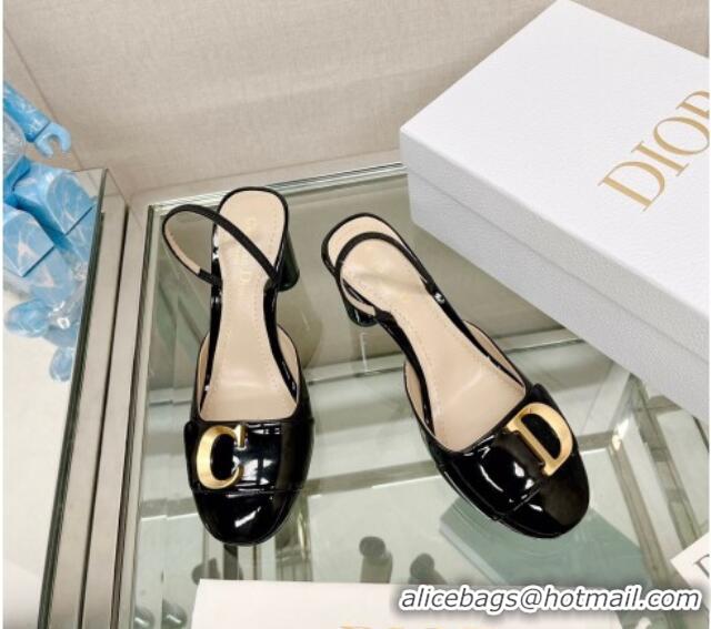 Stylish Dior C'est Dior Slingback Pumps 8cm in Patent Calfskin Black 620040