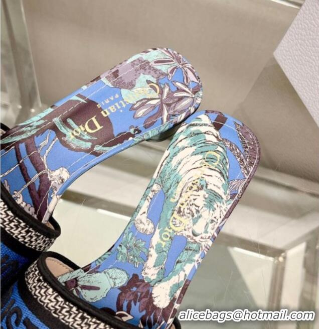 Good Product Dior Dway Heel Slide Sandals 3.5cm in Blue Multicolor Embroidered Cotton with Toile de Jouy Voyage Motif 62