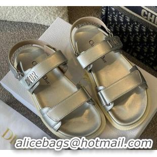 Perfect Dior DiorAct Calfskin Flat Strap Sandals Silver 362025