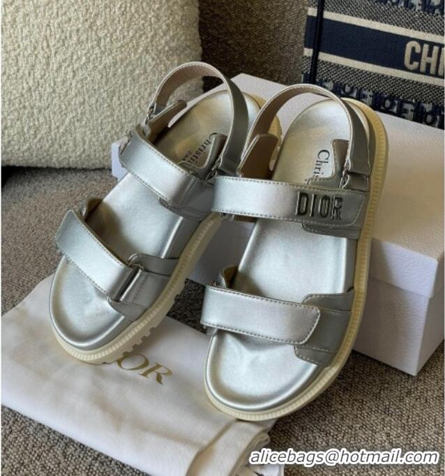 Perfect Dior DiorAct Calfskin Flat Strap Sandals Silver 362025