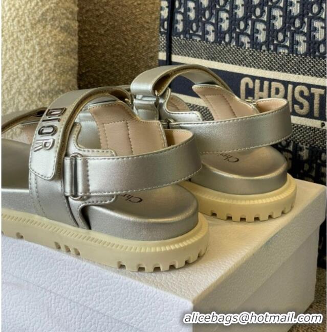 Perfect Dior DiorAct Calfskin Flat Strap Sandals Silver 362025