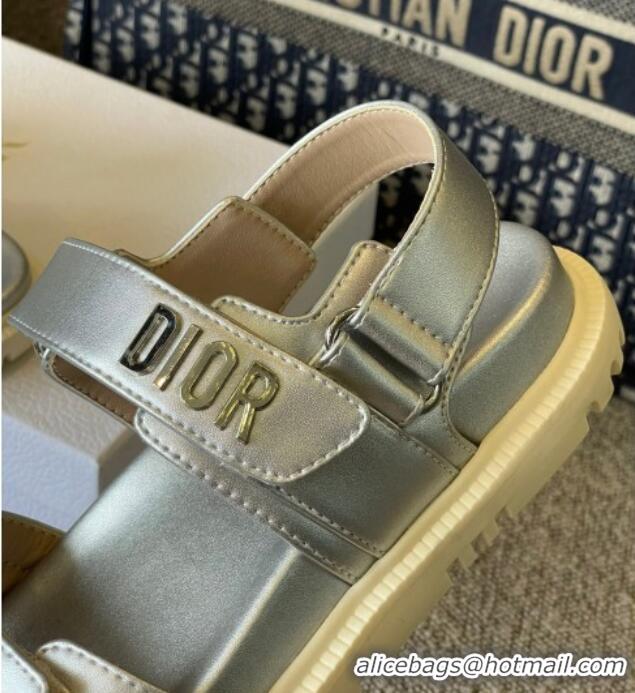 Perfect Dior DiorAct Calfskin Flat Strap Sandals Silver 362025