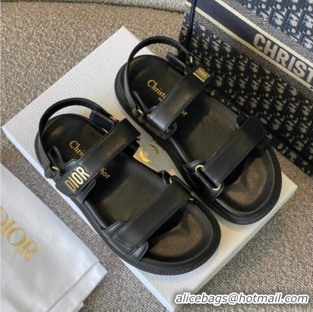 Hot Style Dior DiorAct Calfskin Flat Strap Sandals Black 362024