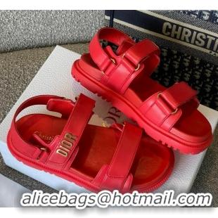 Cheap Price Dior DiorAct Calfskin Flat Strap Sandals Red 362023