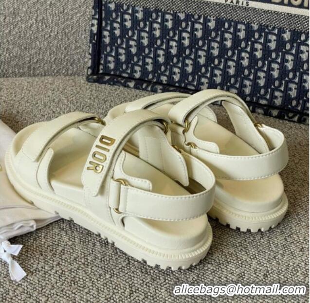 Top Design Dior DiorAct Calfskin Flat Strap Sandals White 362022