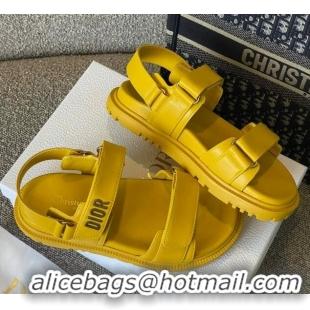 Grade Dior DiorAct Calfskin Flat Strap Sandals Yellow 362021