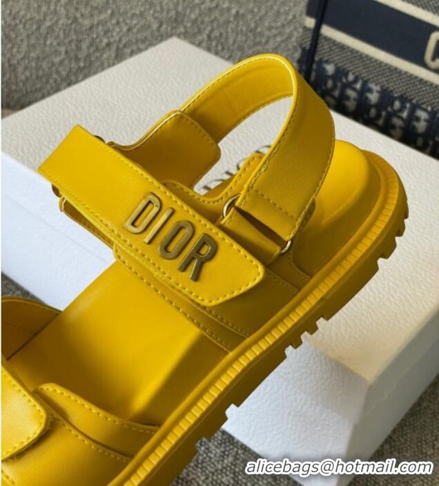 Grade Dior DiorAct Calfskin Flat Strap Sandals Yellow 362021