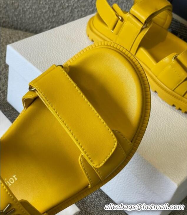 Grade Dior DiorAct Calfskin Flat Strap Sandals Yellow 362021