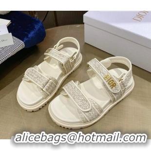 Popular Style Dior DiorAct Raffia Flat Strap Sandals White 362013