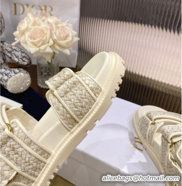 Popular Style Dior DiorAct Raffia Flat Strap Sandals White 362013