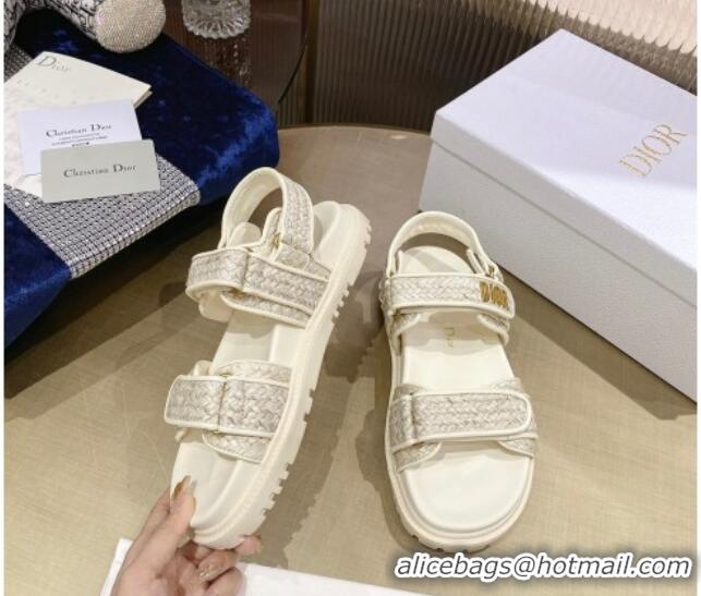 Popular Style Dior DiorAct Raffia Flat Strap Sandals White 362013